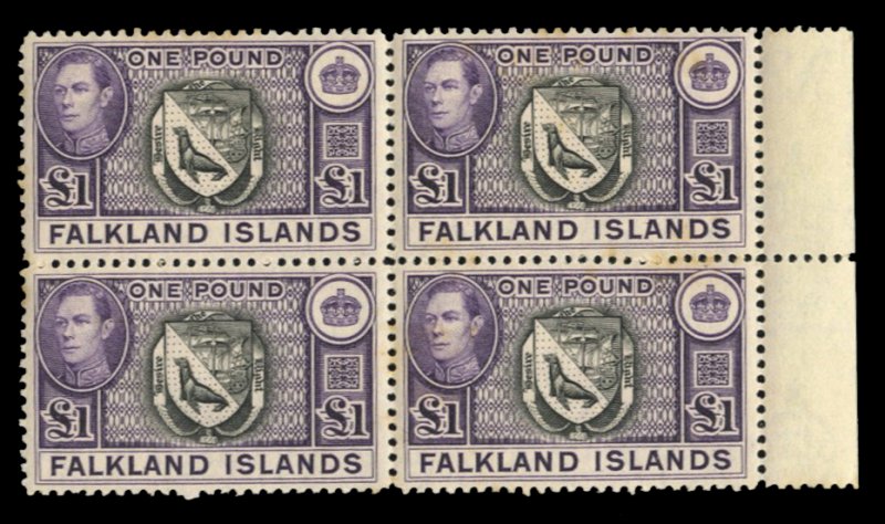 Falkland Islands #96 Cat$300+ (for hinged), 1938 £1 dark violet and black, s...