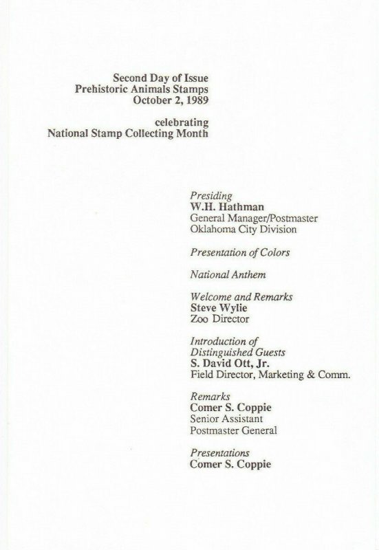 USPS Second Day Ceremony Program #2422-2425 Dinosaurs + FDC Oklahoma City 