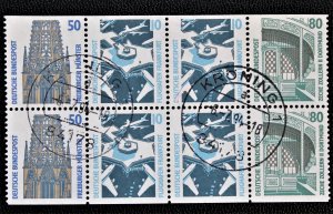 Germany #1528a,MI24a Booklet Pane of 8 Used Architecture 1989