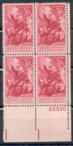 US Stamp #1073 MNH - Benjamin Franklin Plate Block of 4