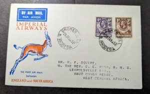 1932 Northern Rhodesia First Flight Cover FFC Broken Hill to Leopoldville Scarce