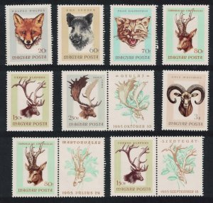 Hungary Fox Boar Deer Hunting Trophies 6v+3 Labels 1966 MNH SC#1446-1450