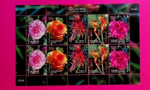 AUSTRALIA Sc 2138-42 NH MINISHEET OF 2003 - FLOWERS - ROSES