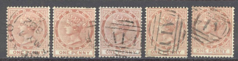 Tobago Sc# 16 Used Lot/5 1882 1p red brown Queen Victoria