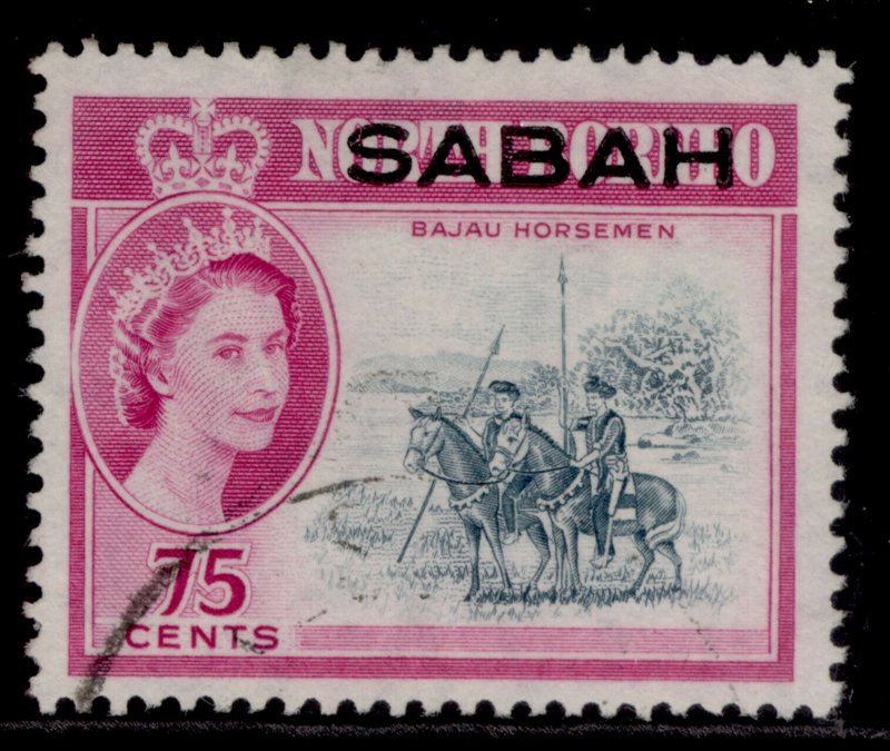 MALAYSIA - Sabah QEII SG419, 75c grey-blue & bright purple, FINE USED.