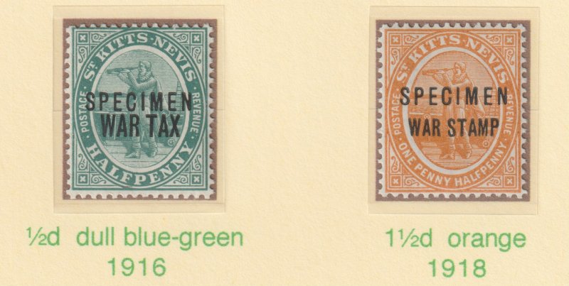 St KITTS-NEVIS 1916 WAR TAX SPECIMEN set of 2