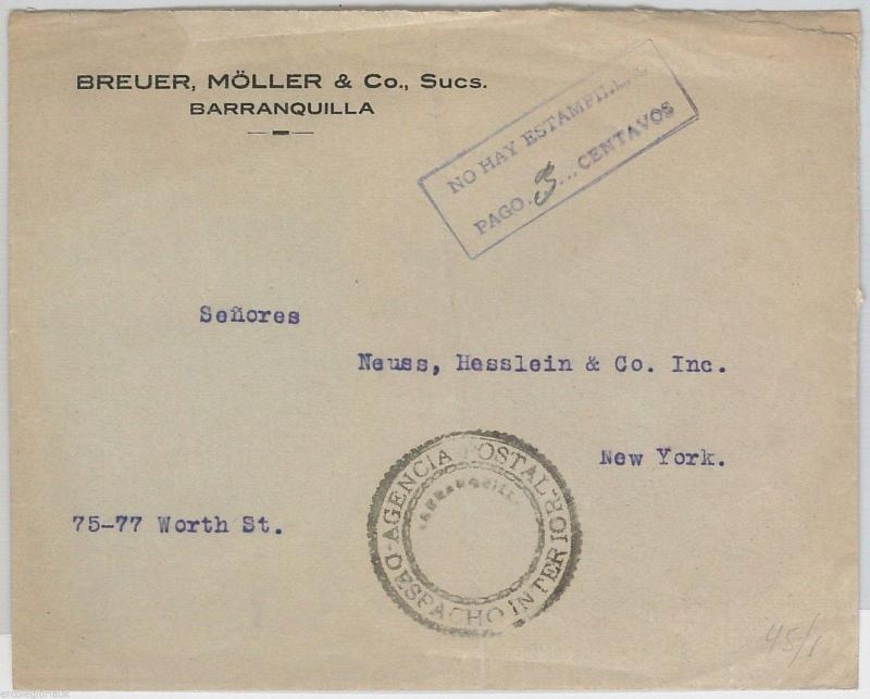 COLOMBIA - POSTAL HISTORY: COVER to ITALY with nice postmark: NO HAY ESTAMPILLAS