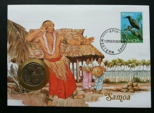 Samoa Traditional Dance 1989 Bird Beach Coconut Tree FDC (coin cover)