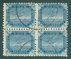 SG 11ba Cook Islands 1900. ½d deep blue. Very fine used block of 4 CAT £60