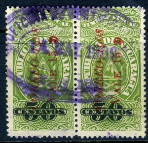 Nicaragua 1908 Provisional 15¢/50¢ Green Sc 224v DROPPED 9 in Pair w/Normal P609