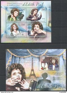 2013 Central Africa Music World Famous Singer Edith Piaf Kb+Bl ** Ca687