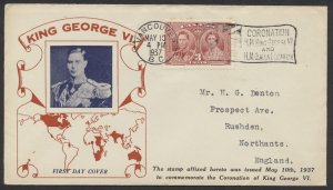 1937 #237 George VI Coronation FDC Sanders Cachet Vancouver BC Coronation Flag