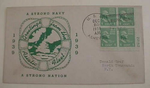 HONG KONG USS  ASHVILLE  25 DEC 1939 ASIATIC FLEET CACHET CHRISTMAS DATE  