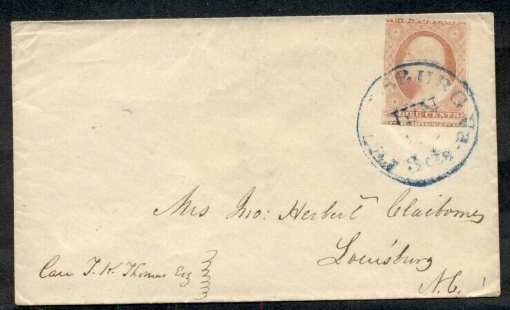 1850's, 3¢ (#10 orange brown) tied by blue PETERSBURG VA 3cts cancel, VF