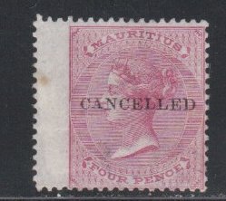 Mauritius # 35, Queen Victoria, Unused Stamp, Hinged with Cancelled.