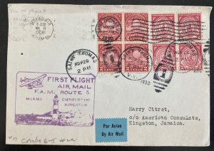 1930 St Thomas Virgin Island First Flight Airmail Cover FFC To Kingston Jamaica