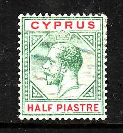 Cyprus-Sc#62- id2-unused hinged 1/2pi grn & car rose KGV-1912-