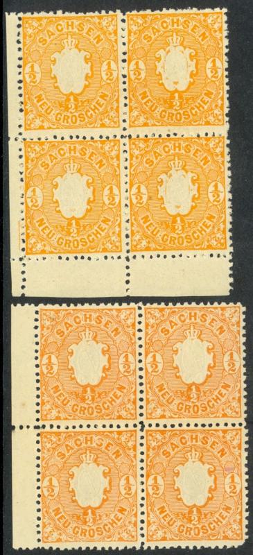 SAXONY / GERMAN STATES 1863 1/2pf Red Orange & 1/2pf Orange BLOCKS OF4 MVLH/NH