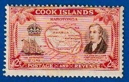 COOK ISLANDS SCOTT#133 1949 2d REV. JOHN WILLIAMS & SHIP - MHR