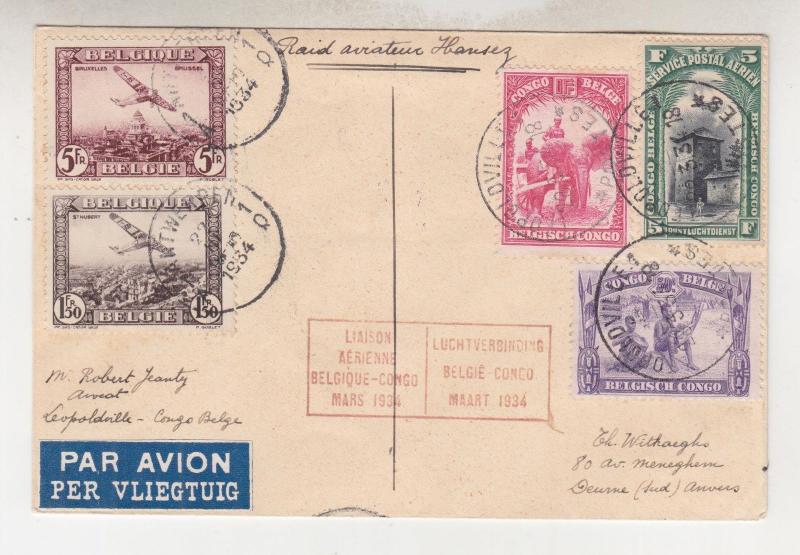 BELGIUM, CONGO, 1934 ffc. Leopoldville to Antwerp, Belgium.