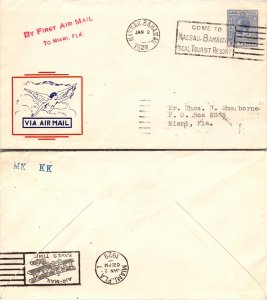 1929 BAHAMAS FIRST FLIGHT FAM 7 TO UNITED STATES WITH CACHET ( Postal History...