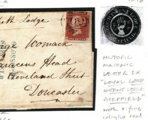 GB Cover HISTORIC MASONIC LETTER *Loyal Good Intent Lodge Sheffield* 1846 T141