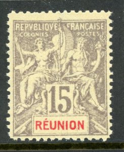 Reunion 1900 French 15¢ Peace & Colonial Scott #43 Fournier Facsimile Mint T552