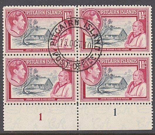 PITCAIRN 1940 GVI 1½d plate block of 4 fine used...........................29962