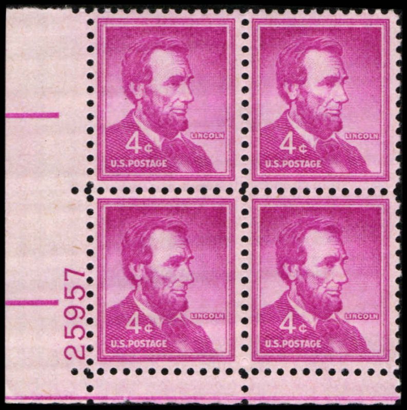 US #1036a LINCOLN MNH LL PLATE BLOCK #25957