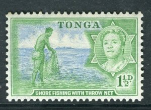 TONGA; 1953 early QEII issue fine Mint hinged 1.5d. value