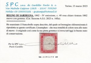 Italy - Sardegna - Sass. n.16Ea Rosa chiaro  cv 11000$ MNH** Cardillo Cerificate