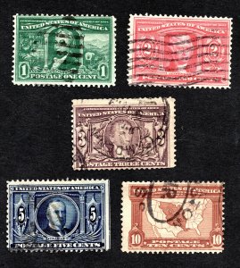 US 1904  Louisiana Purchase Expo Stamp Set #323-327 Used CV $84.25