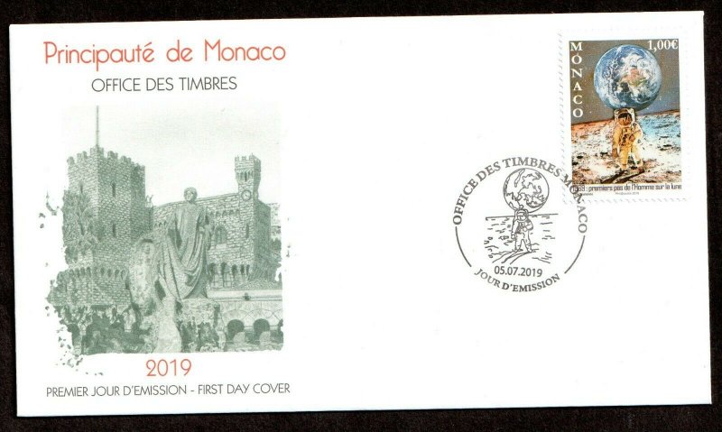 2019 MONACO - MOON LANDING 50TH ANNIVERSARY SET  ON FIRST DAY COVER