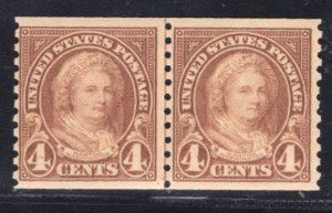 MOMEN: US STAMPS #601 4c COIL LINE PAIR MINT OG NH LOT #79795-5