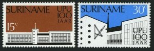Surinam 417-418,MNH.Michel 680-681. UPU-100,1974.Paramaribo Main Post Office.