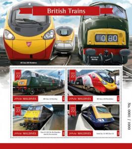 MALDIVES - 2016 - British Trains - Perf 4v Sheet - MNH