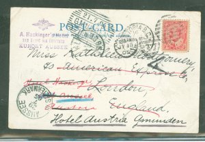 Canada  Busy cover postmarked Victoria, BC, 16 Jy 1905, addressed to London, then moved along to London, England, Gmunden, Austr