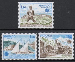 Monaco 1979 Europa Train Sailboat VF MNH (1178-80)