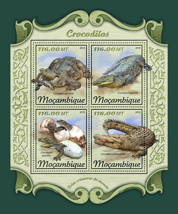 MOZAMBIQUE - 2018 - Crocodiles - Perf 4v Sheet - Mint Never Hinged