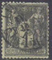 FRANCE   86 USED  1877 1c blk,lil bl PEACE/COMMERCE CV $1.75