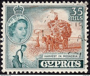 CYPRUS 1955 QEII 35m Orange-Brown & Deep Turquoise-Blue SG181 FU