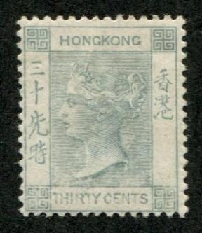 Hong Kong SC# 47 (SG#39a) Victoria 30c wmk 2 Gray-Green MH
