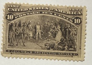 US 1893 10c Columbian nice stamp no gum #237 unused