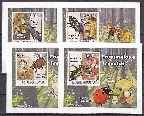 Guinea Bissau, 2008 issue. Insects & Mushrooms on 4 IMPERF Deluxe s/sheets. ^