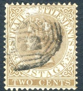 STRAITS SETTLEMENTS-1882 2c Brown Sg 50 FINE USED V18751