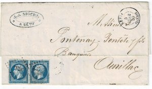 Algeria 1859 A. Setif (3735) cancel on cover to France, pair Scott 15