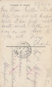 Postcard sent to mother during World War I from Field Post Office