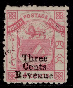 NORTH BORNEO QV SG F1, 3c on 4c pink, M MINT. Cat £140.