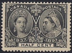 Canada #50 1/2 cent 1897 Victoria Jubilee, Stamp M NH OG F