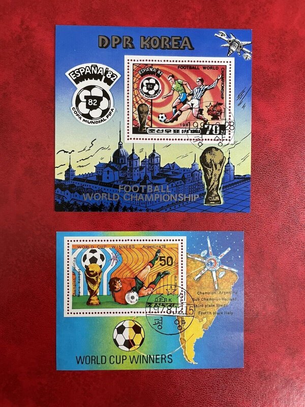 (2) Korea Stamp Souvenir Sheets: Soccer/World Cup 1978 SC KP 1768/ 1982 KP 2032 